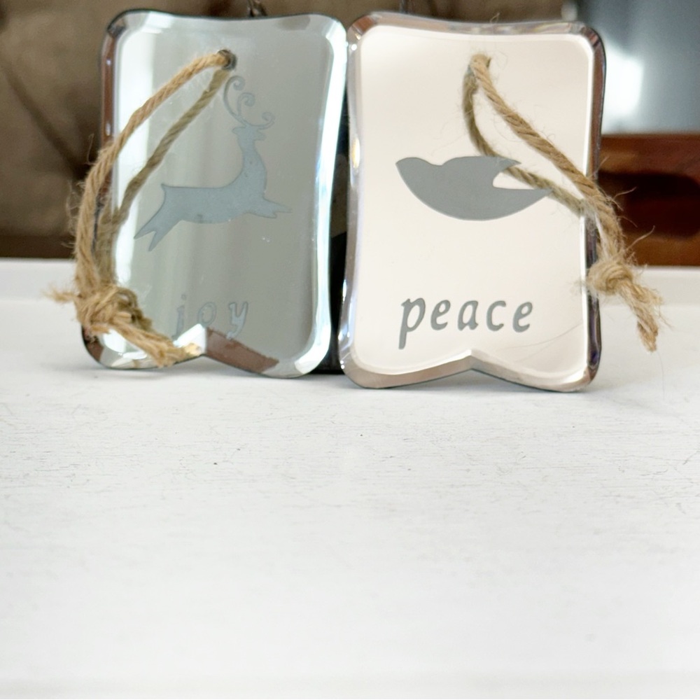 Set of Two Vintage Glass Deer Joy & Dove Peace Ornaments - Picture 3 of 11